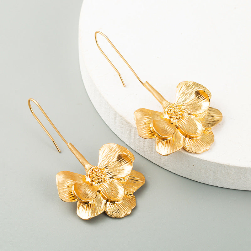 ZA Exaggerated New Fashion Long Flower Ear Hook Earrings Simple Gold Temperament Earrings For Women