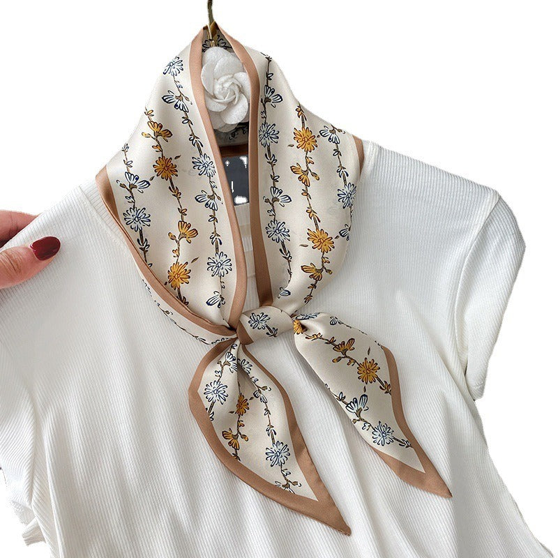 Spring And Summer New Women's Literary And Artistic Floral Long Small Scarves Professional Silk Scarf Fashionable Binding Bag Ribbon Hair Band Scarves