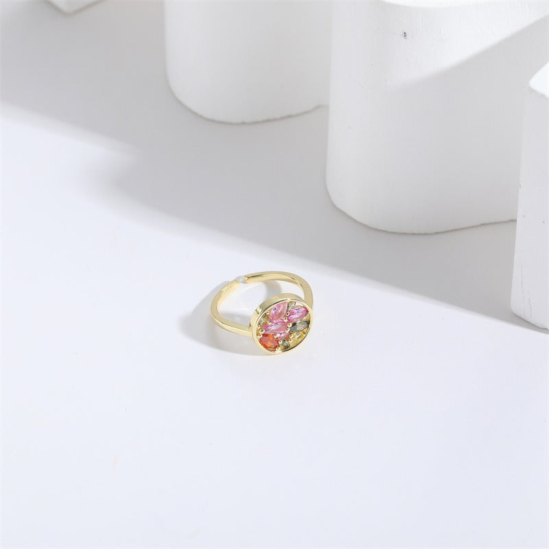 Horse Eye Zircon Open Ring For Little Women Ins Style New Copper 14K Real Gold Ring Jewelry