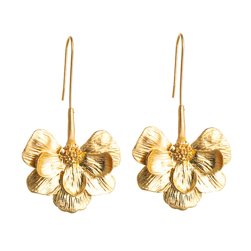 ZA Exaggerated New Fashion Long Flower Ear Hook Earrings Simple Gold Temperament Earrings For Women