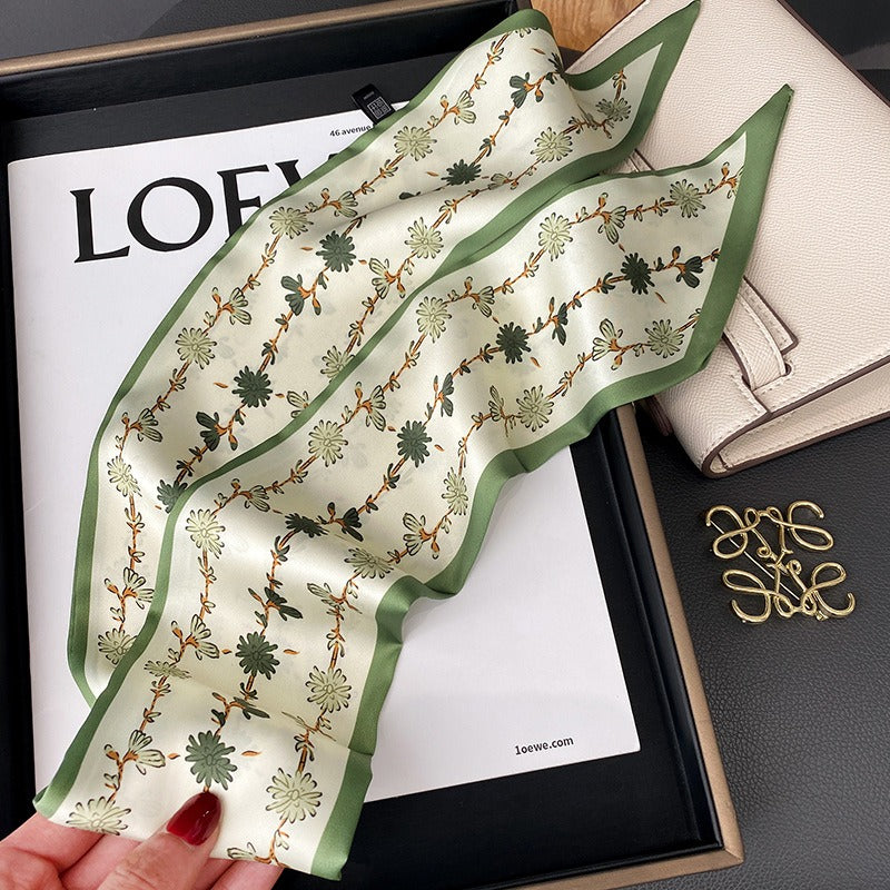 Spring And Summer New Women's Literary And Artistic Floral Long Small Scarves Professional Silk Scarf Fashionable Binding Bag Ribbon Hair Band Scarves