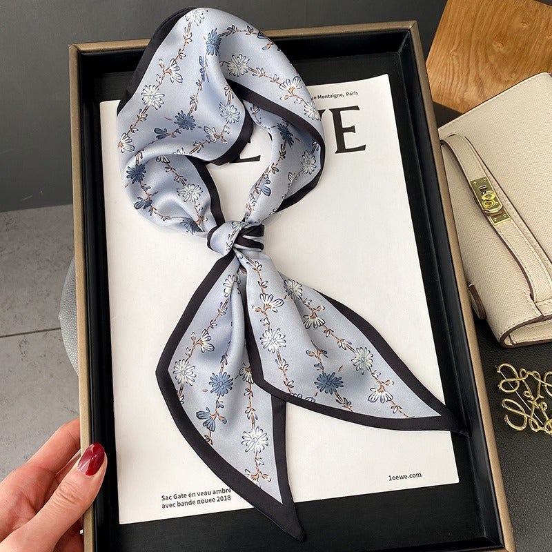 Spring And Summer New Women's Literary And Artistic Floral Long Small Scarves Professional Silk Scarf Fashionable Binding Bag Ribbon Hair Band Scarves