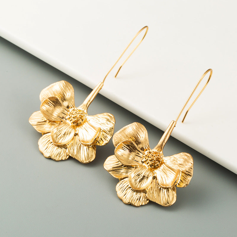 ZA Exaggerated New Fashion Long Flower Ear Hook Earrings Simple Gold Temperament Earrings For Women