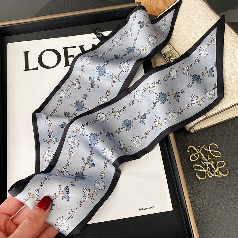 Spring And Summer New Women's Literary And Artistic Floral Long Small Scarves Professional Silk Scarf Fashionable Binding Bag Ribbon Hair Band Scarves