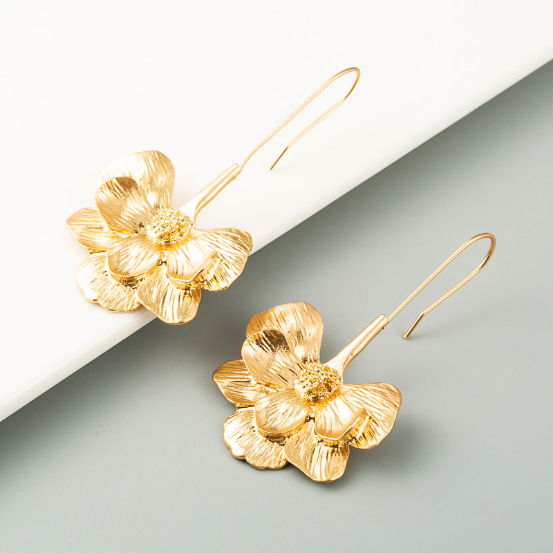 ZA Exaggerated New Fashion Long Flower Ear Hook Earrings Simple Gold Temperament Earrings For Women